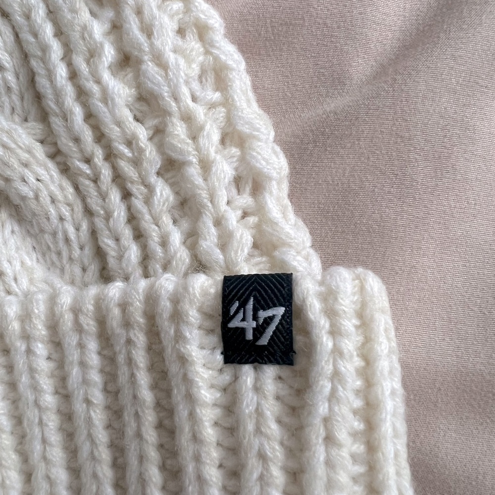 Lightning Bolts 47 Cream and Brown Knit Hat with Pom - Picture 3 of 5